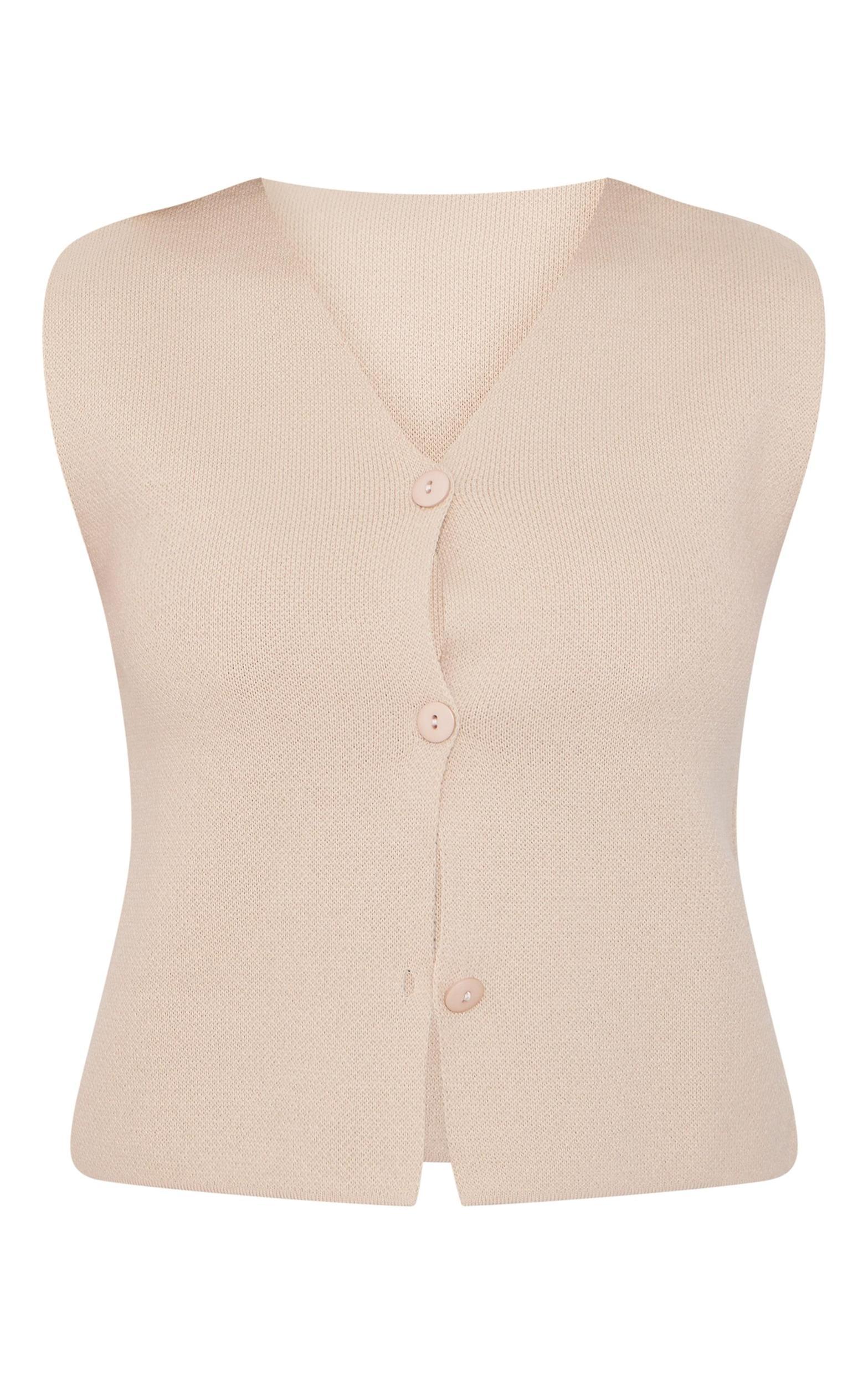 Oatmeal Soft Knit Button Up Vest Product Image