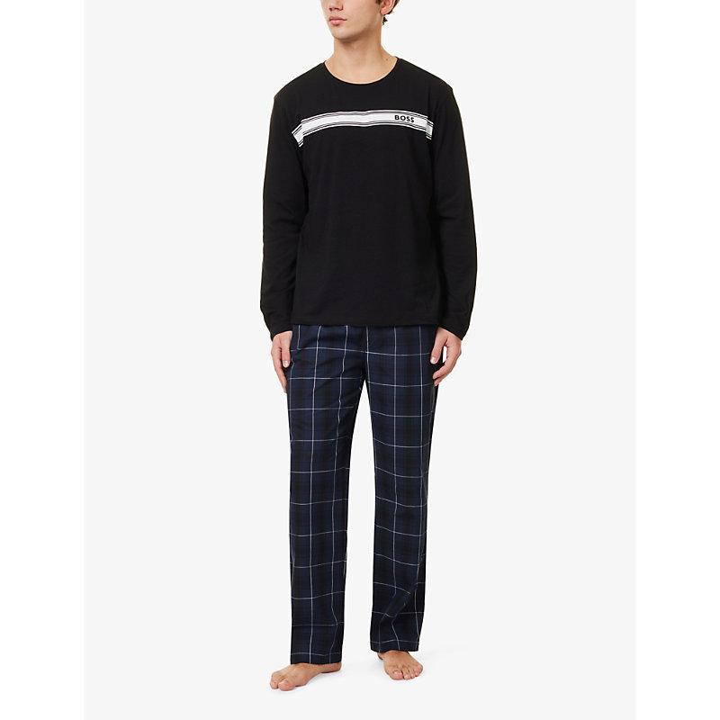 HUGO BOSS Mens Urban Long-sleeve Cotton-jersey And Flannel Pyjama Set Dark Blue Product Image