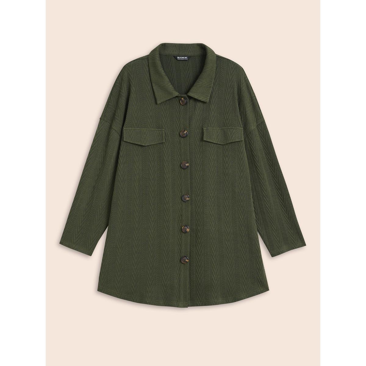 Plus Size Textured Flap Detail Arc Hem Jacket Women ArmyGreen Texture Everyday Jackets BloomChic 12/L Product Image