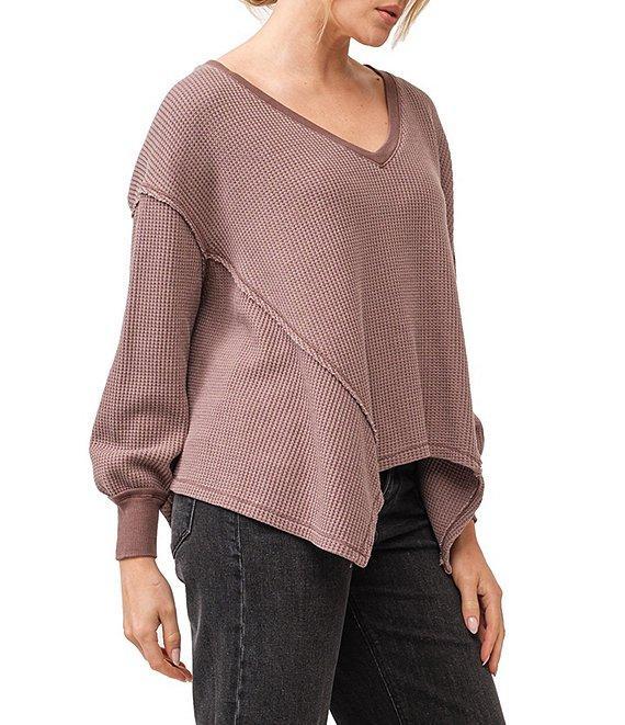Dear John Mira Waffle Knit Oversized V-Neck Long Sleeve Sweater Product Image