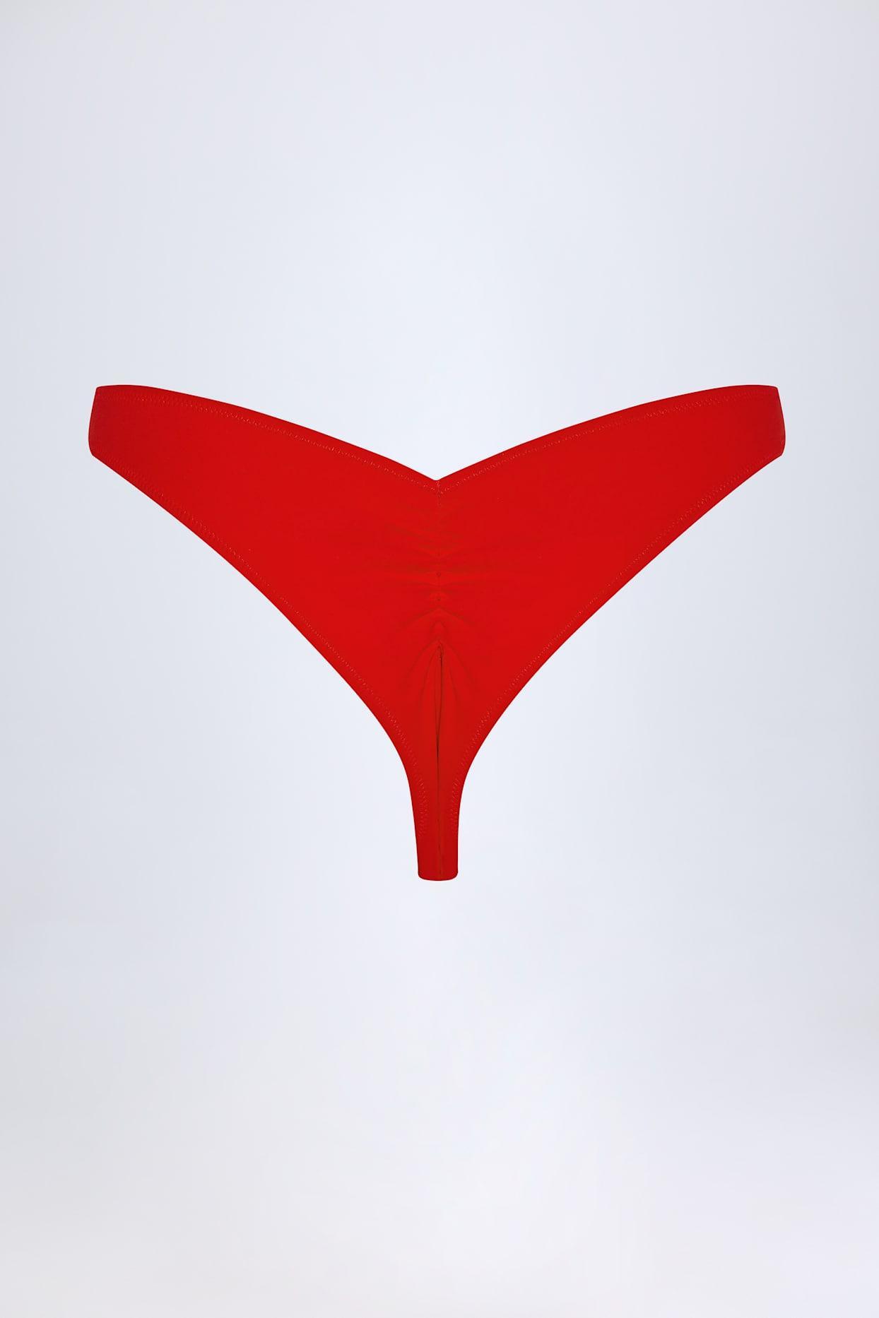 Ruched Cheeky Bikini Bottoms in Fiery Red Product Image
