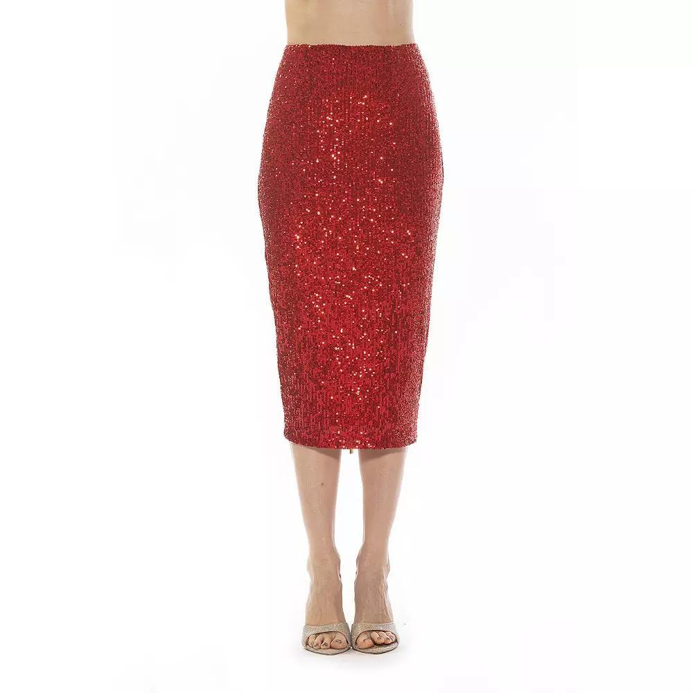 Women's ALEXIA ADMOR Ana Midi Sequin Pencil Skirt with Full Back Expose, Size: 8, Red Product Image