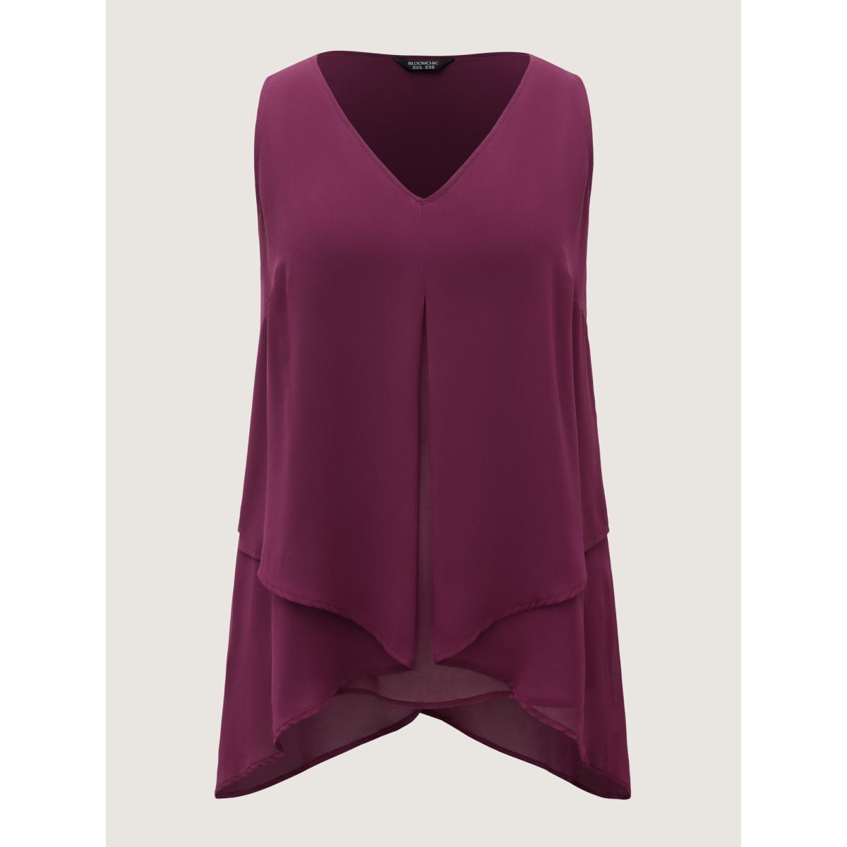 Plus Size Chiffon Overlap Hem V-Neck Tank Top Women Plum V-neck Everyday-Elegant Tank Tops Camis BloomChic 28/5X Product Image