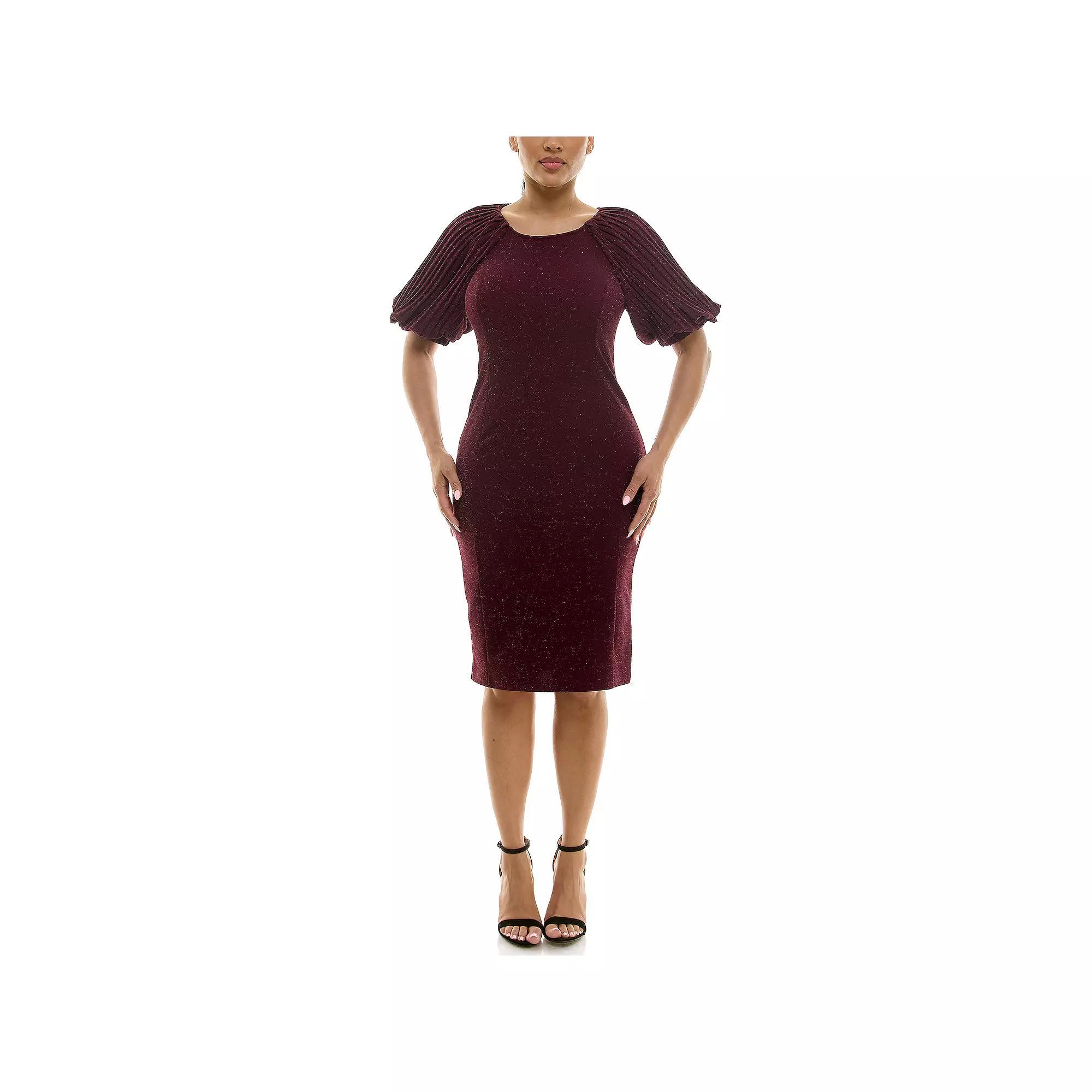 Women's Nina Leonard Puff Sleeve Sheath Dress, Size: Small, Deep Red Product Image
