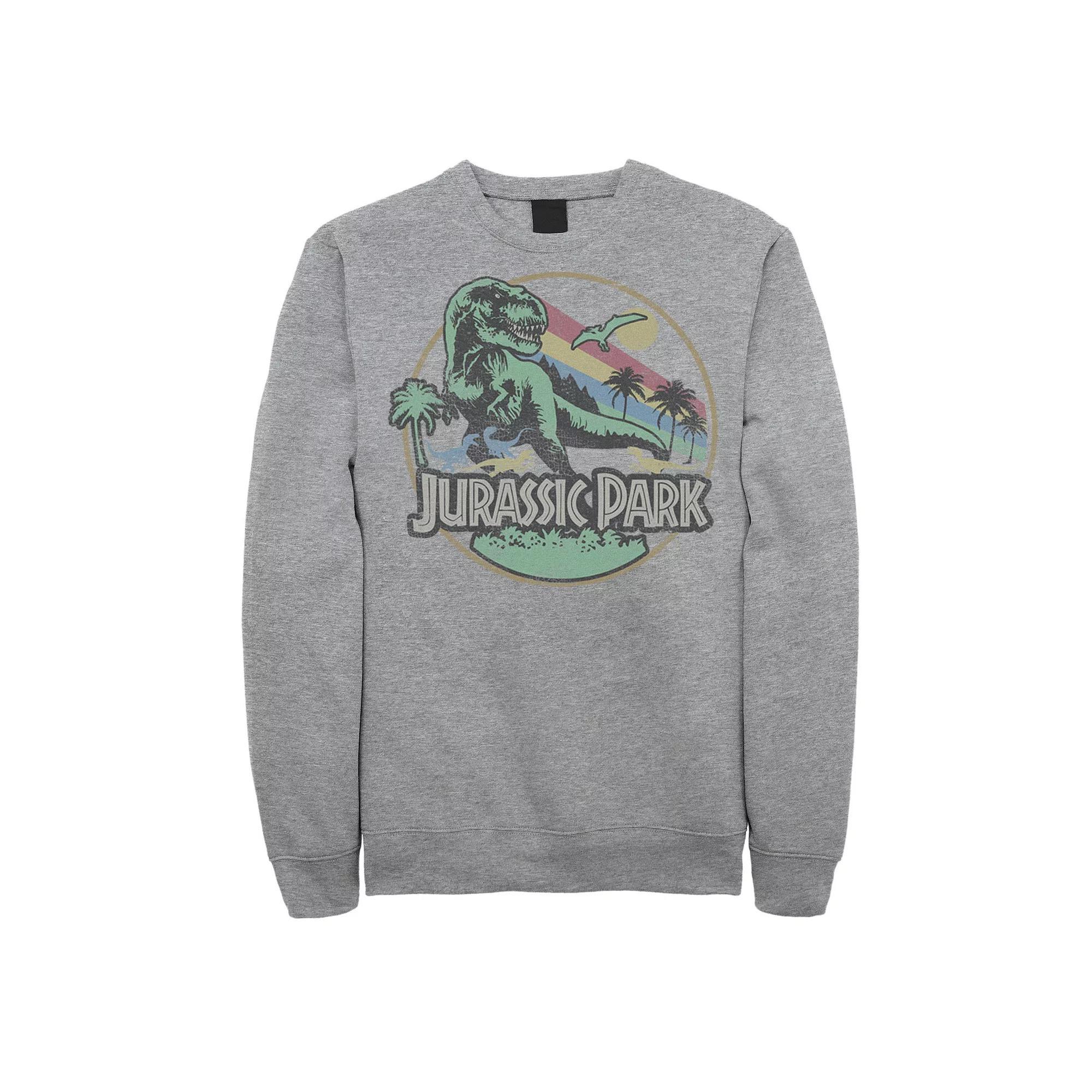 Men's Jurassic Park Retro Circle Color Stripes Sweatshirt, Size: Medium, Athletic Grey Product Image