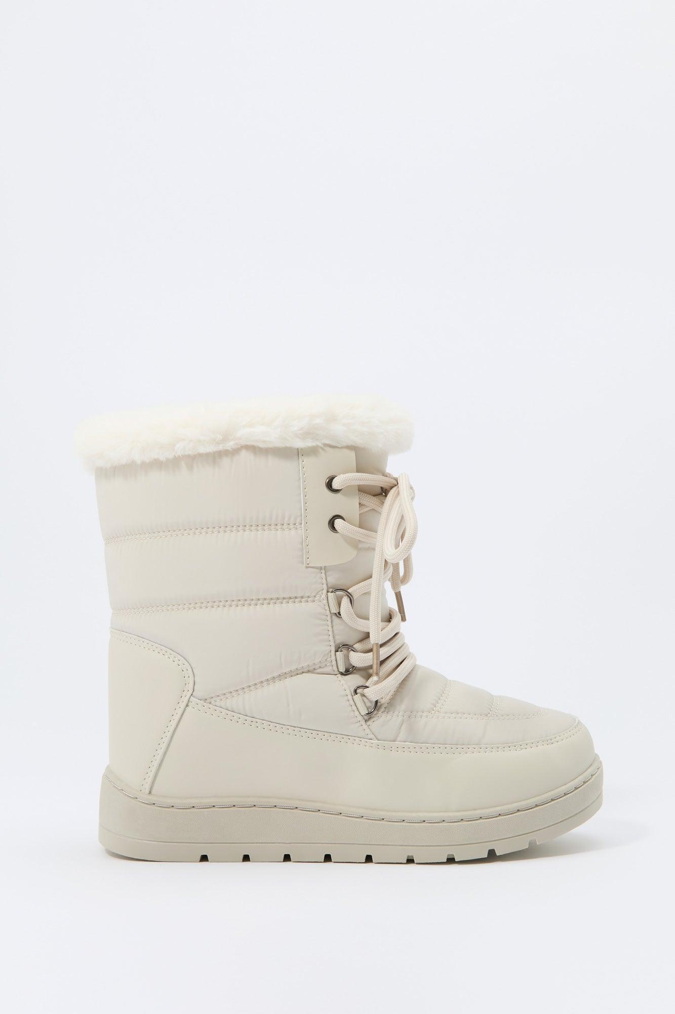 Faux Fur Collared Lace Up Winter Boot Female Product Image