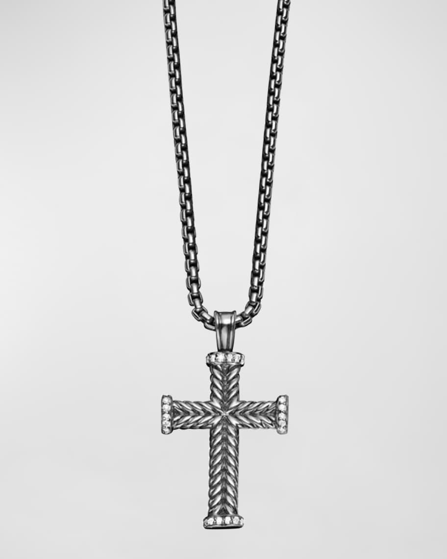 David Yurman Mens Chevron Cross Pendant in Sterling Silver with Diamonds, 33.5mm Product Image