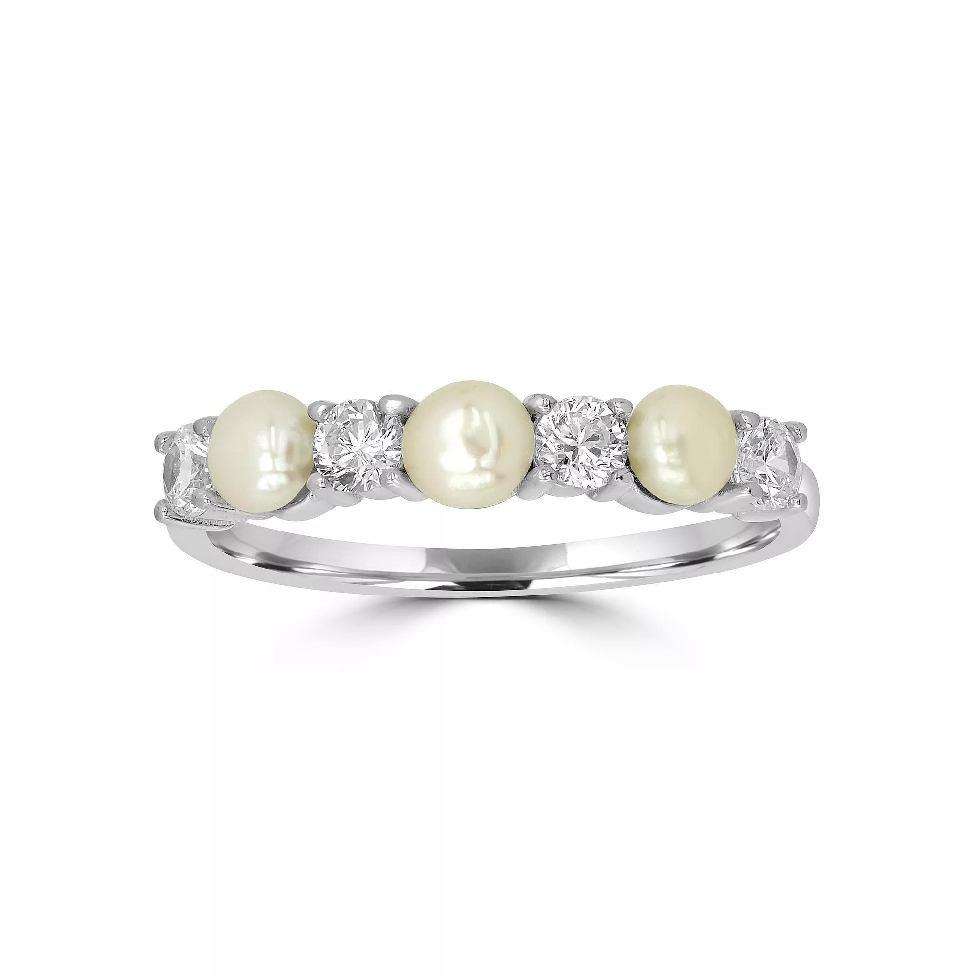 Gemistry Sterling Silver Freshwater Cultured Pearl & Cubic Zirconia Band Ring, Women's, Size: 7 Product Image