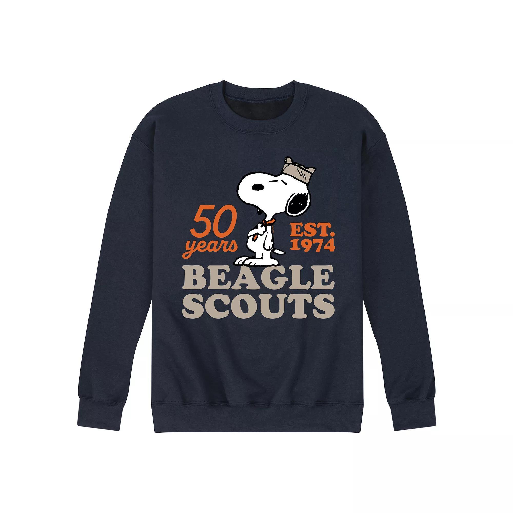 Mens Peanuts Beagle Scout Snoopy Hat Logo Fleece Sweatshirt Product Image