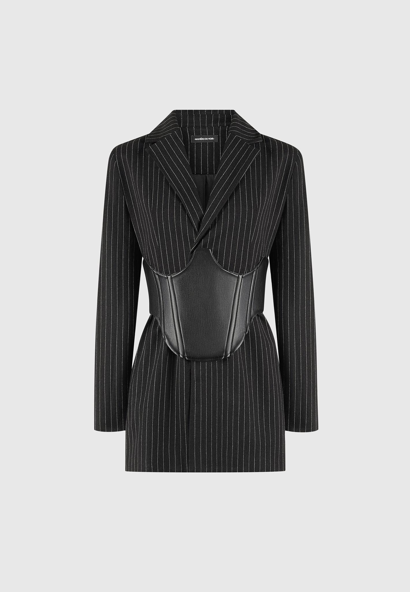 Pinstripe Blazer Dress with Reversible Corset - Black Female Product Image