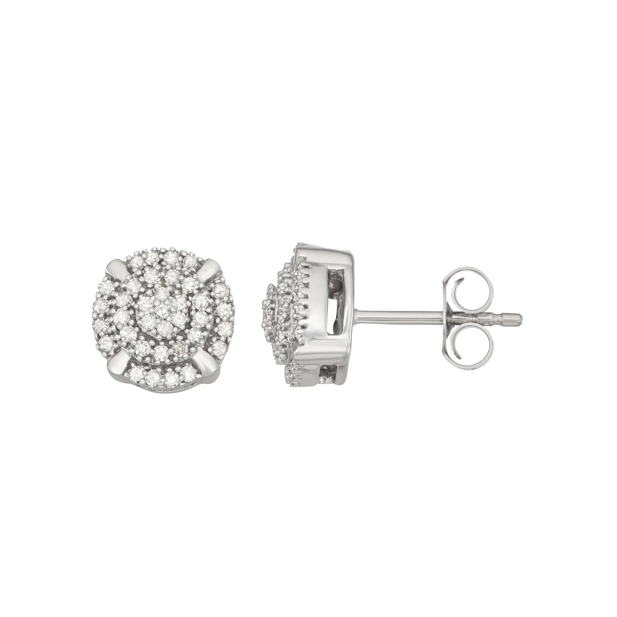 HDI Sterling Silver 1/3 Carat T.W. Diamond Cluster Stud Earrings, Womens Product Image