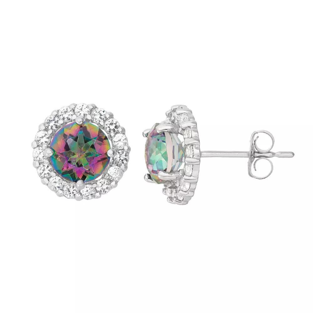 Designs by Gioelli Mystic Topaz & White Topaz 10k White Gold Halo Stud Earrings, Women's, Green Product Image