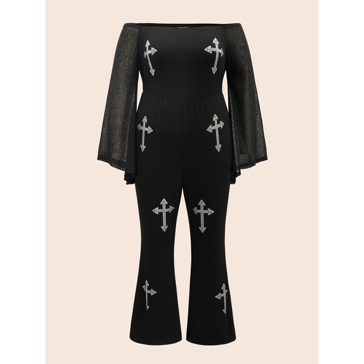 Plus Size Black Gothic Glam Off-Shoulder Waist-Cinching Jumpsuit Women Cocktail Extra Long Sleeve One-shoulder neck Party Loose Jumpsuits BloomChic 28/5X Product Image