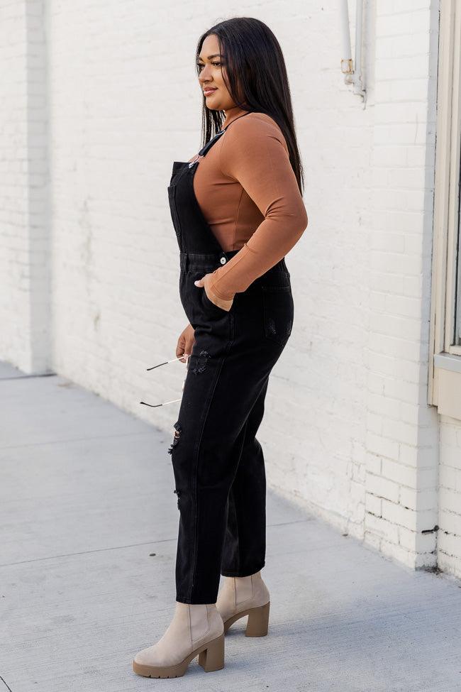 Light Up Your Life Black Distressed Straight Leg Overalls  FINAL SALE Product Image