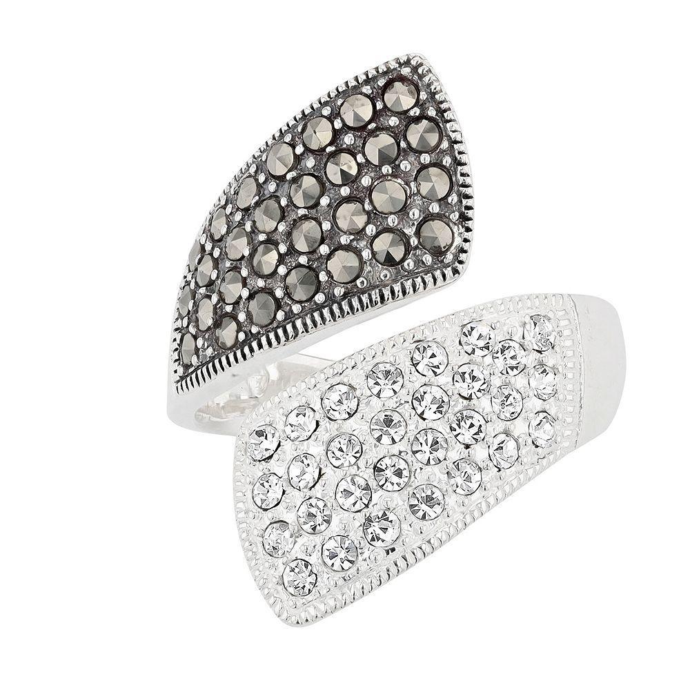 Lavish by TJM Sterling Silver Crystal & Marcasite Bypass Ring, Women's, Size: 8 Product Image