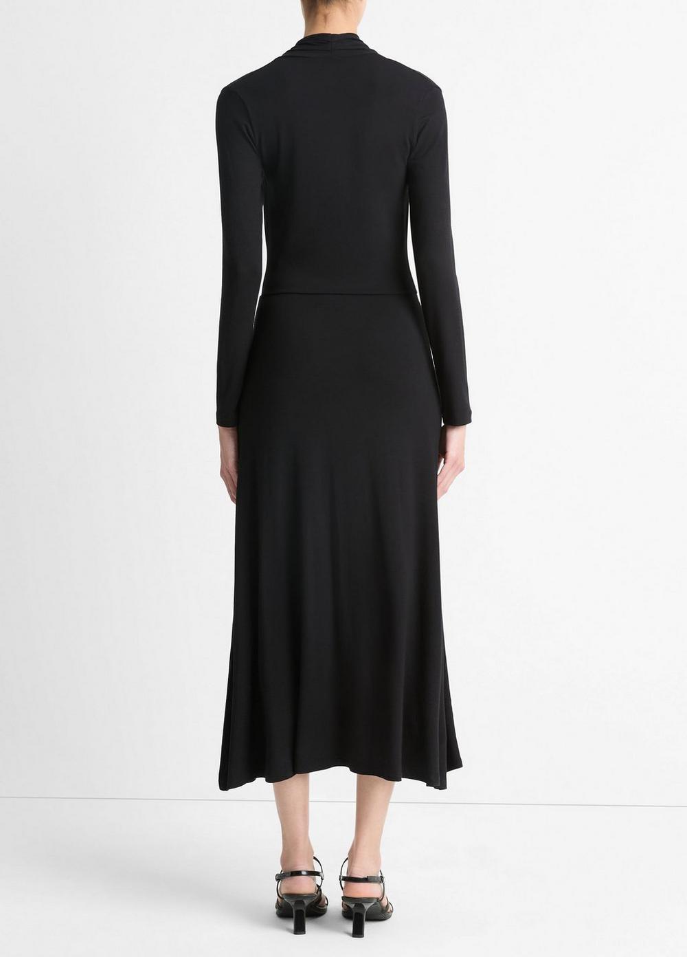 Womens Long-Sleeve Crossover Dress, Black, Size XL Vince Product Image