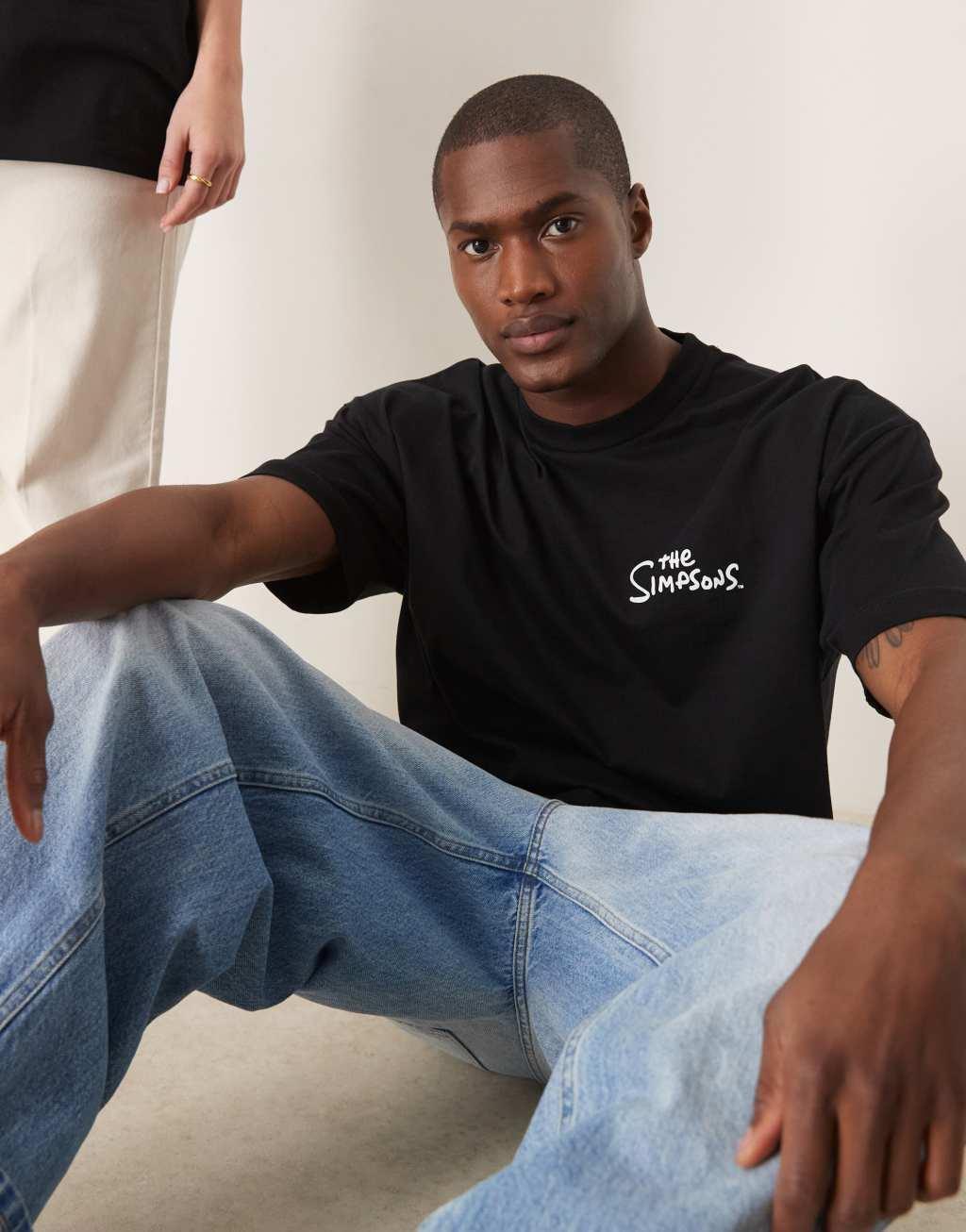 ASOS DESIGN oversized licensed T-shirt with The Simpsons prints in black Product Image