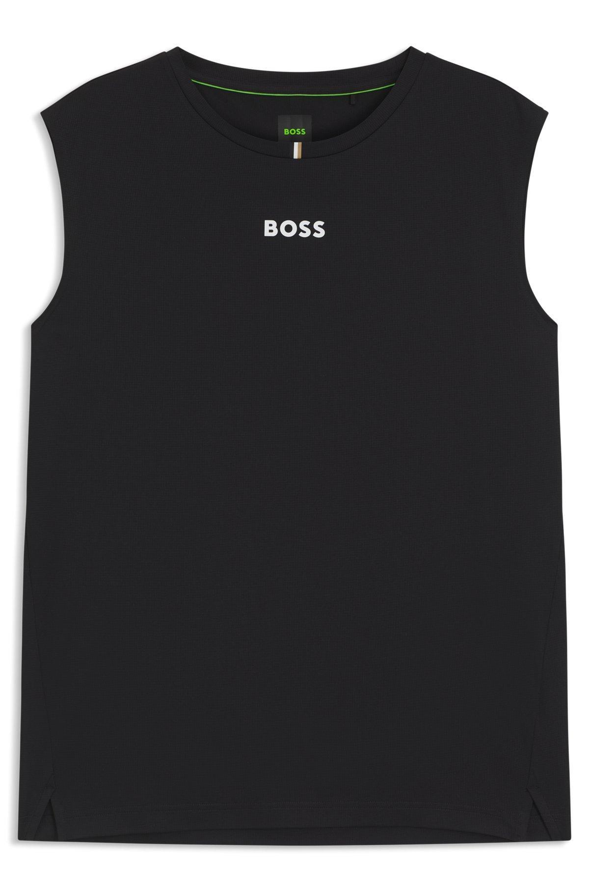 BOSS - Active tank top in stretch fabric with rear stripes - Black Product Image
