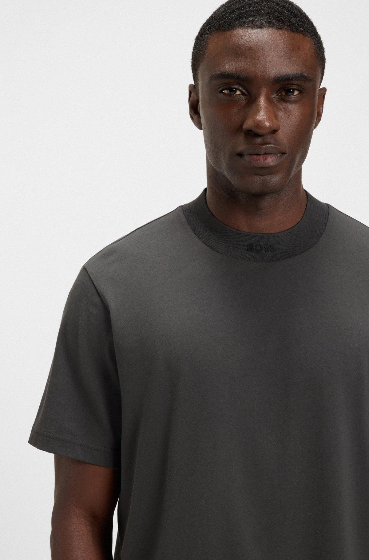BOSS - Relaxed-fit shirt in stretch cotton with camp collar - Dark Grey Product Image