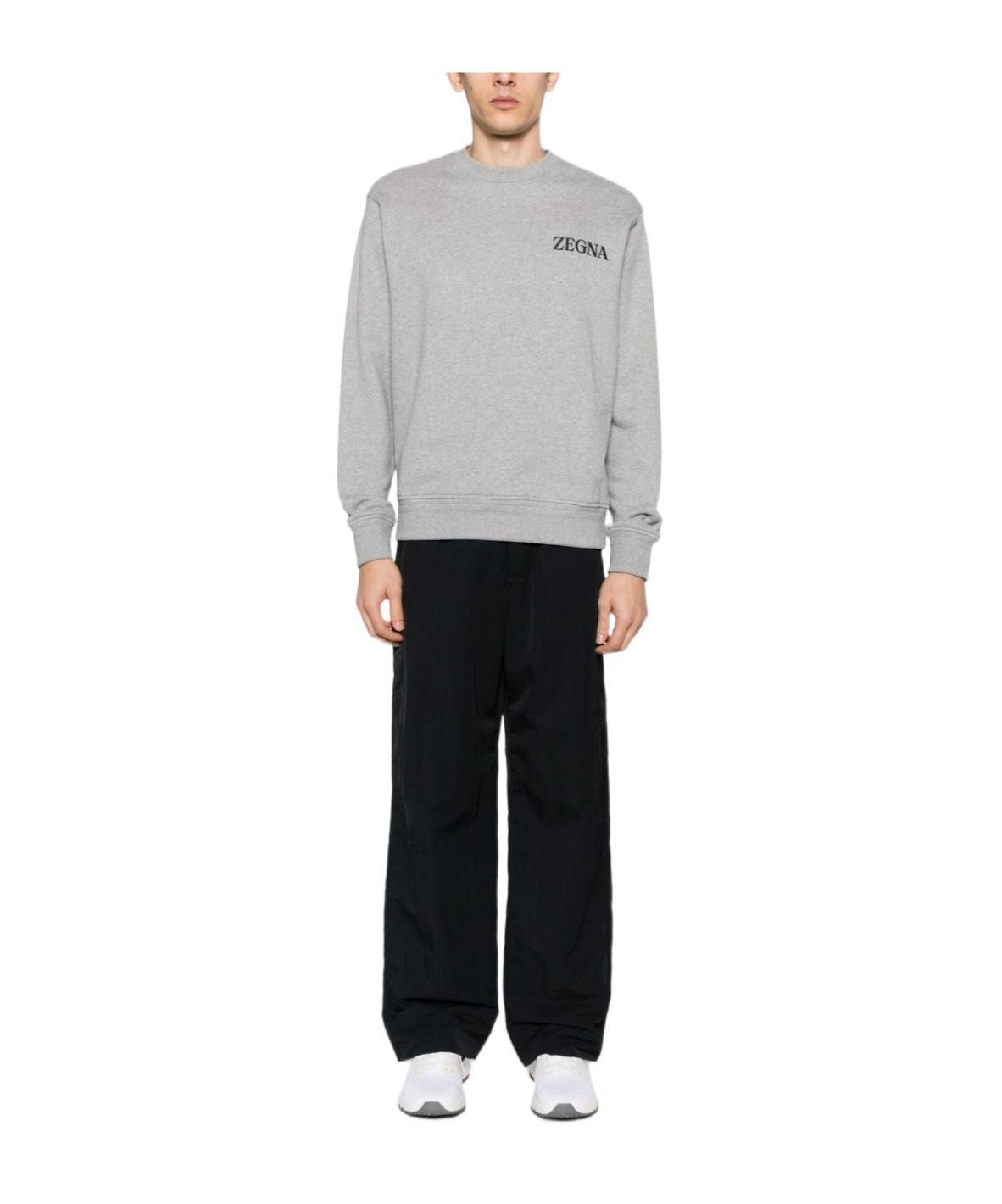 ZEGNA Round-collar Long-sleeve Hoodie In Gray Product Image