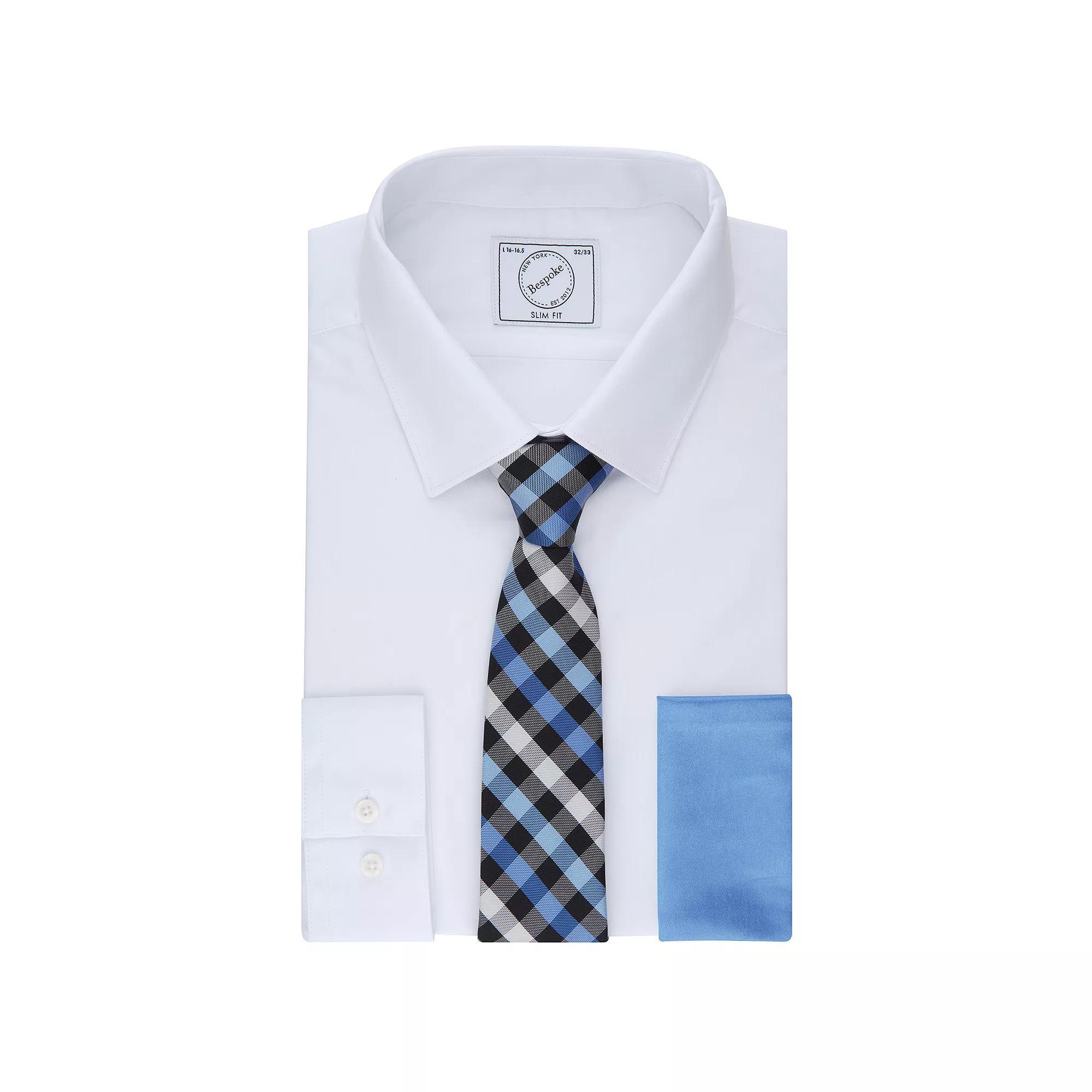 Men's Bespoke Slim-Fit Dress Shirt, Pocket Square & Tie Set, Size: Medium-32/33, Studio White Product Image