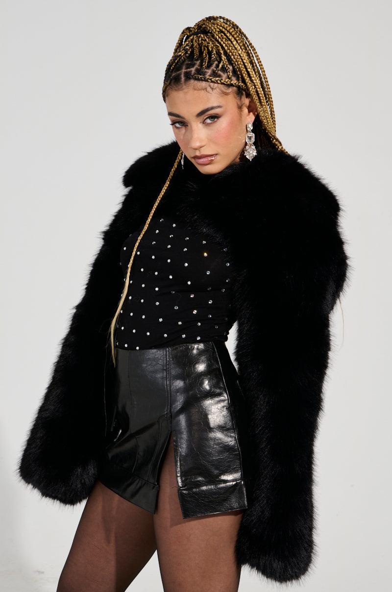LEILA ULTRA CROP FAUX FUR IN BLACK Product Image
