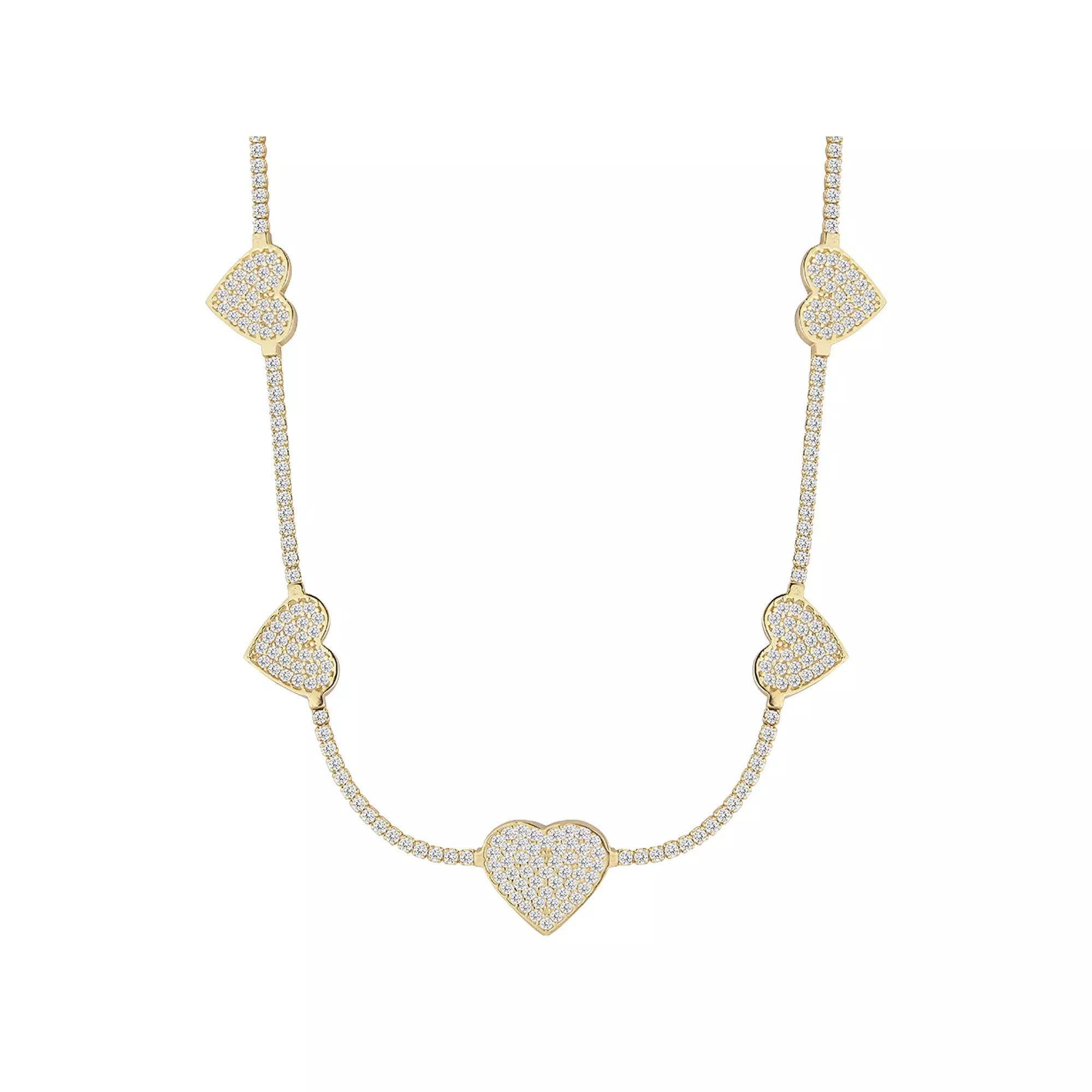 Sunkissed Sterling 14k Gold over Silver CZ Heart Tennis Choker Necklace, Women's, Size: 15", Gold Tone Product Image