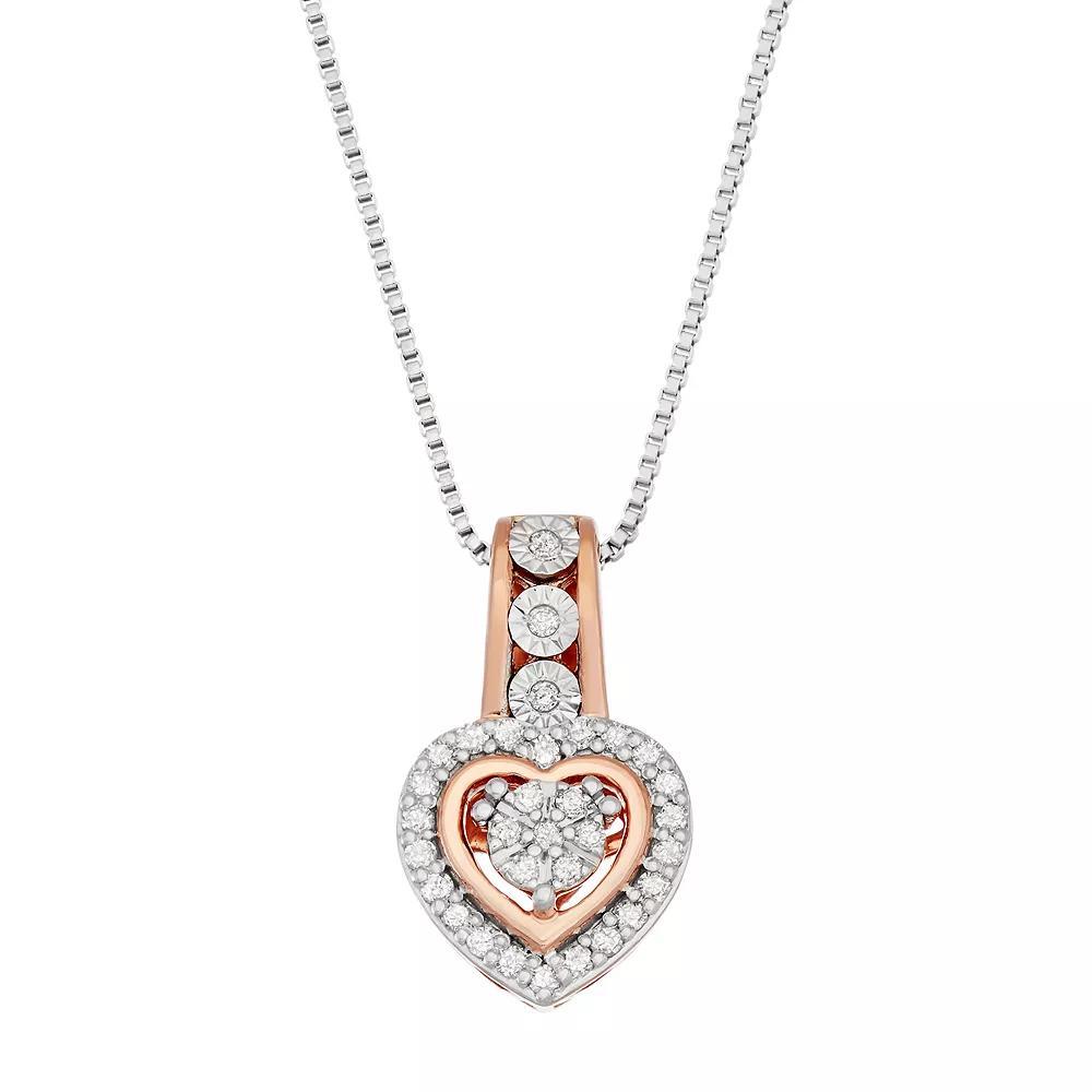 Two Tone Sterling Silver 1/6 Carat T.W. Diamond Heart Pendant, Women's, Pink Tone Product Image