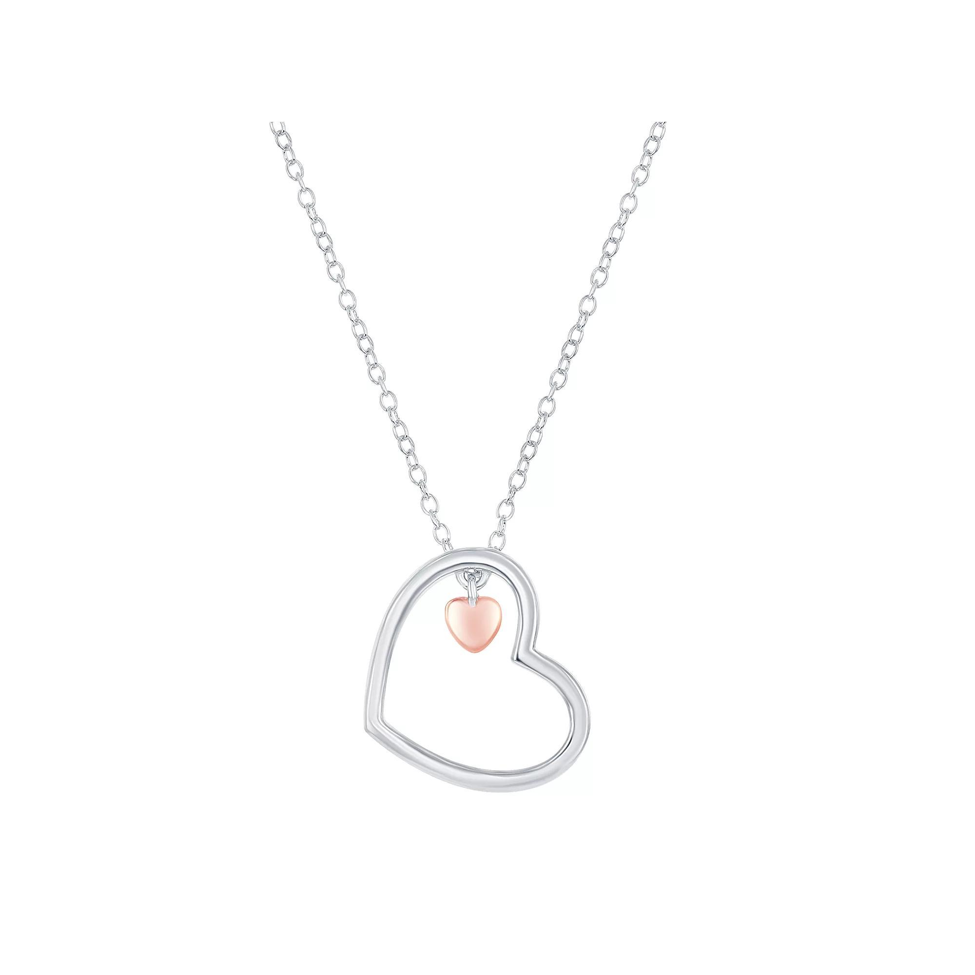 Sterling Silver Double Heart Necklace, Women's, Size: 16-18" ADJ, Pink Tone Product Image