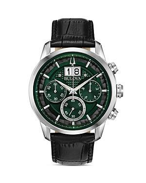 Mens Bulova Chronograph Watch With Brown Leather Strap Black Product Image