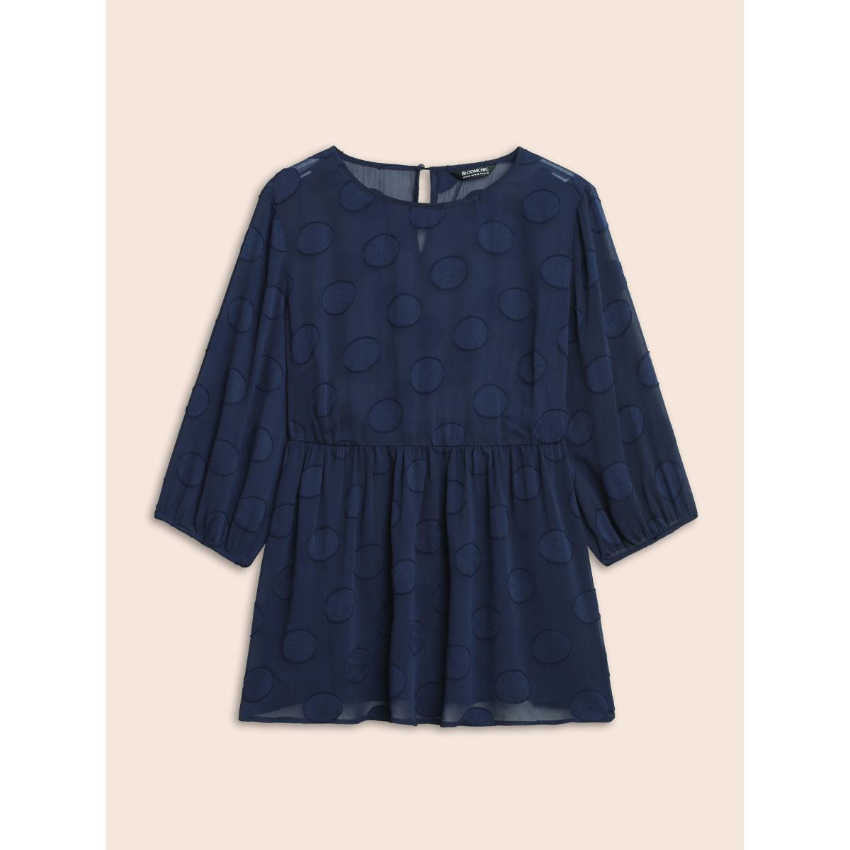 Plus Size Indigo Chiffon Textured Mesh Lantern Sleeve Blouse Women Elegant Elbow-length sleeve Round Neck Everyday Blouses BloomChic 14-16/1X Product Image