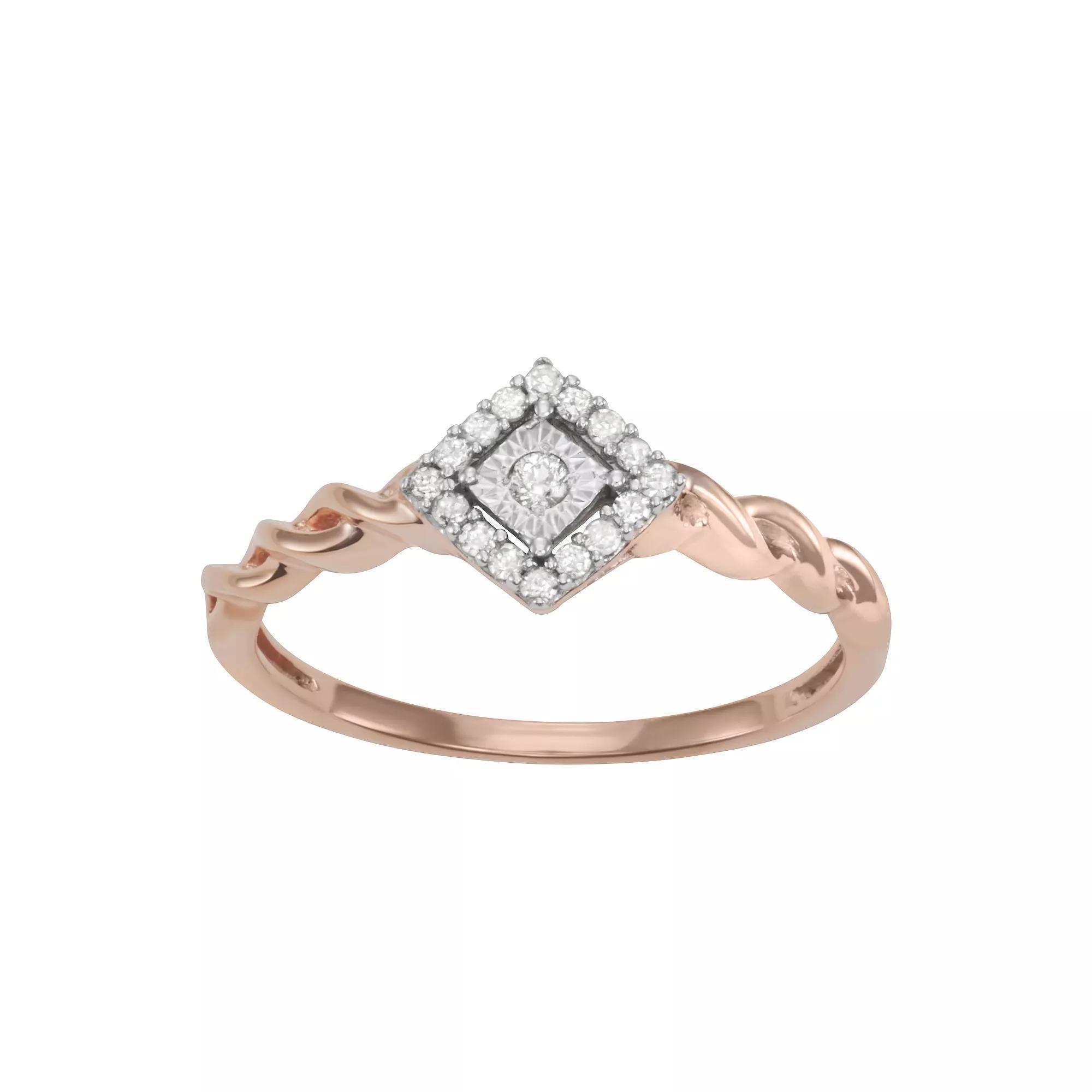 HDI 10k Rose Gold Over Silver 1/10 Carat T.W. Diamond Vintage Ring, Women's, Size: 9, Pink Tone Product Image