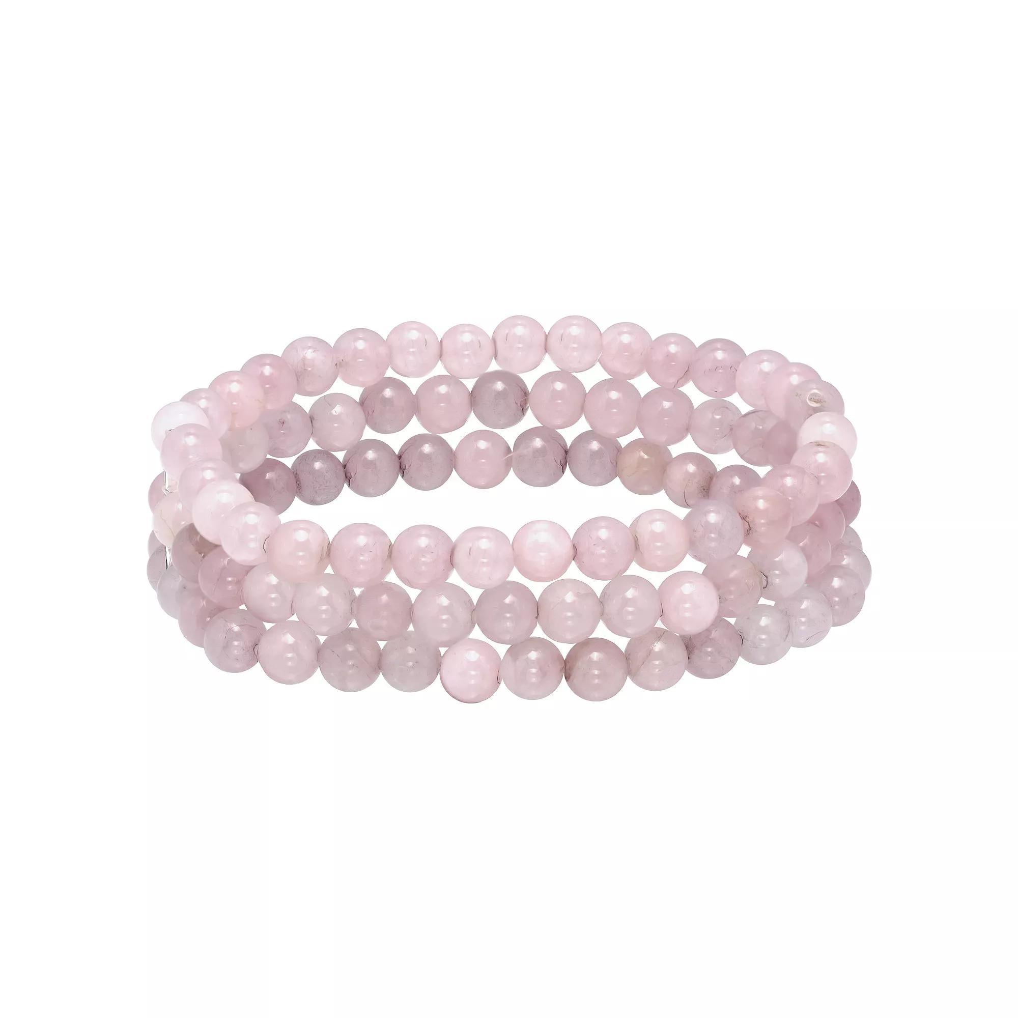 Aleure Precioso Beaded 3-Row Stretch Bracelet, Women's, Size: 7.5", Pink Quartz Product Image