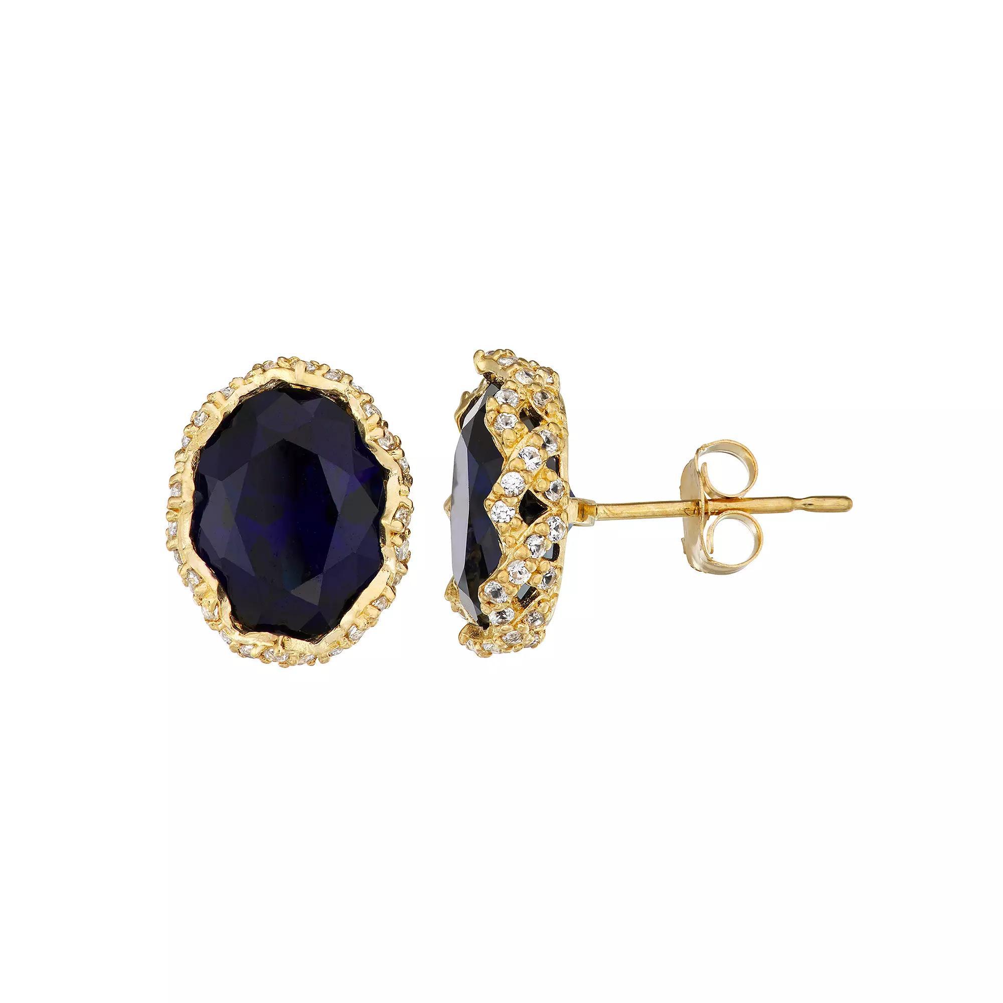 Designs by Gioelli 10k Gold Gemstone Oval Stud Earrings, Women's, Created Blue Blue Product Image