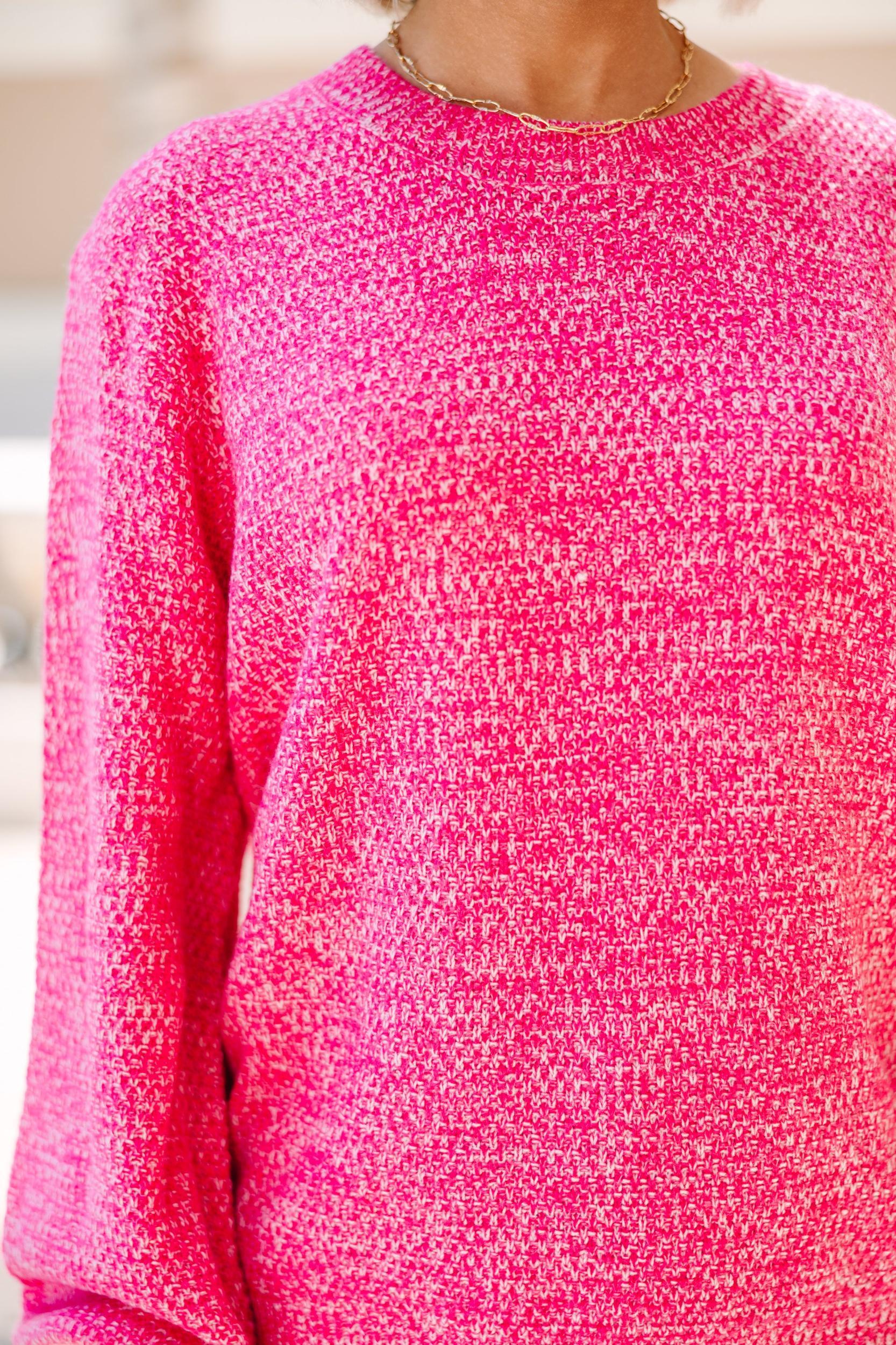 The Slouchy Fuchsia Pink Bubble Sleeve Sweater Female Product Image