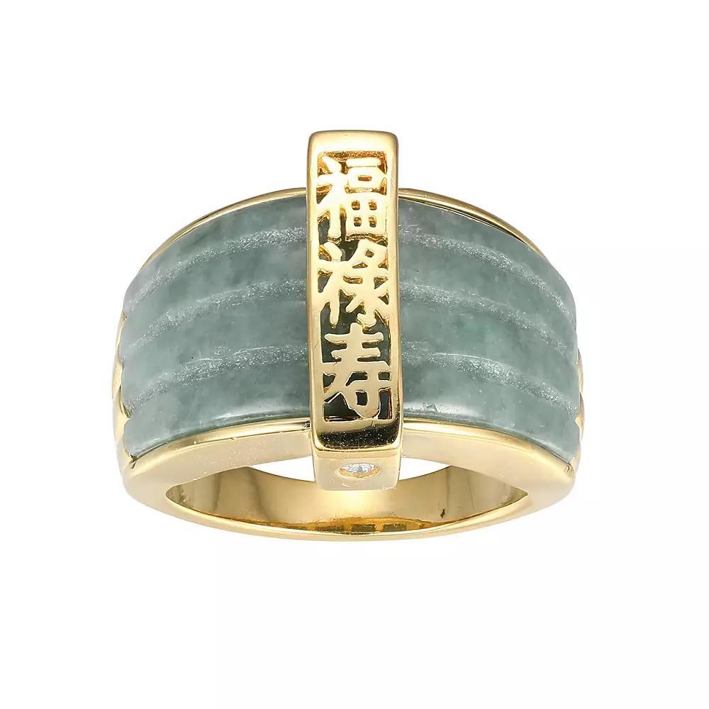 Dynasty Jade 18k Gold Over Sterling Silver Green Jade & Lab-Created White Sapphire "Good Fortune" Ring, Women's, Size: 6 Product Image