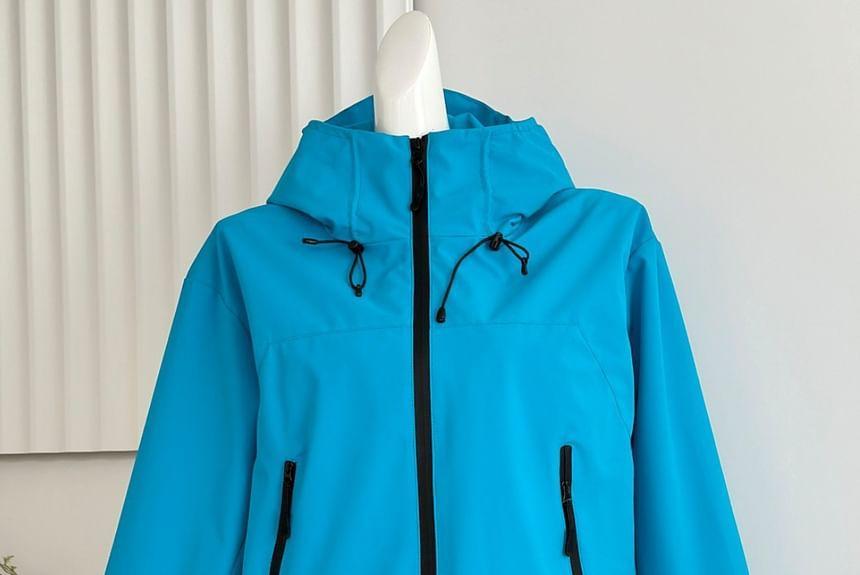 Hooded Plain Zip-Up Shell Jacket Product Image