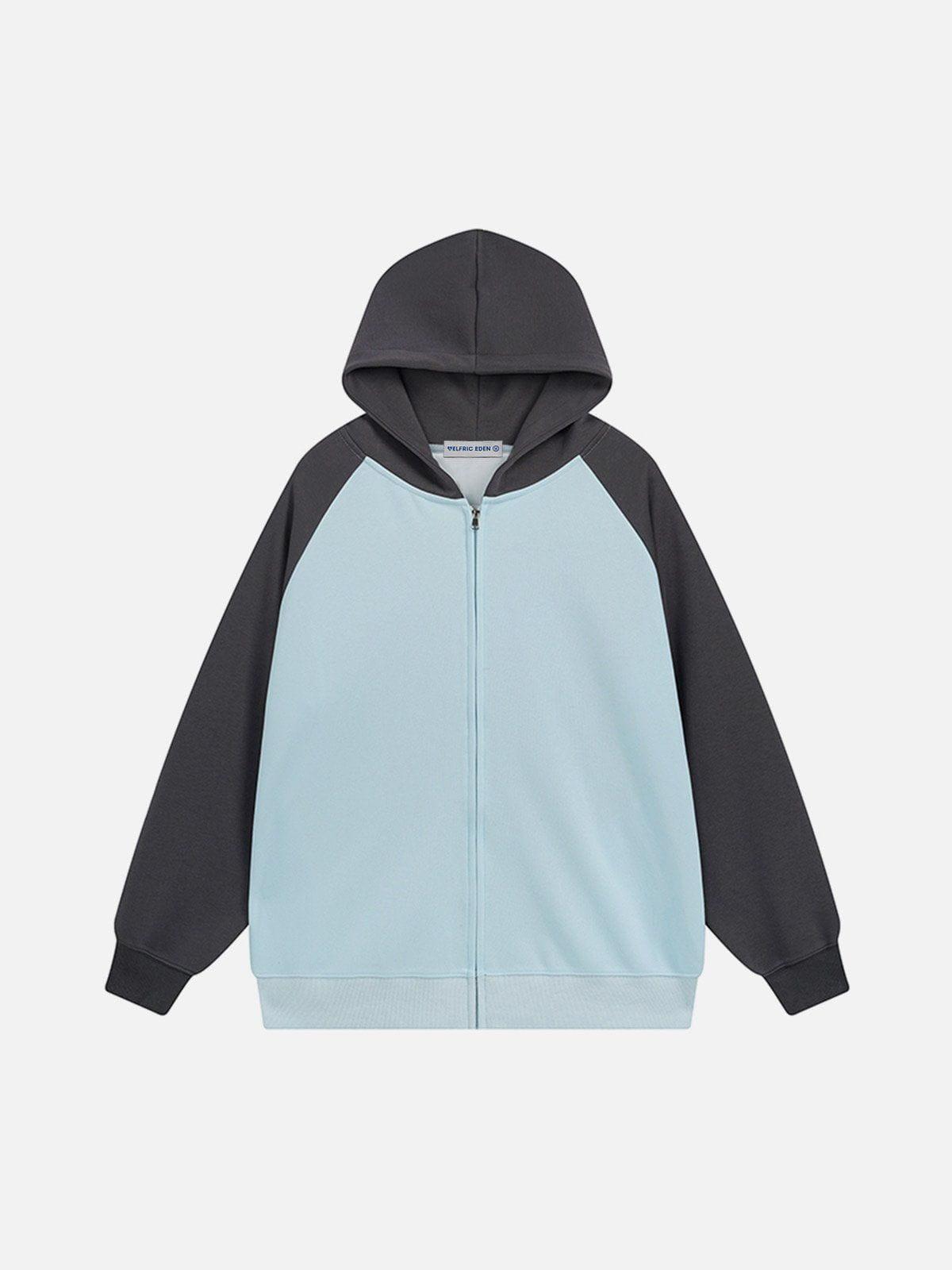 Aelfric Eden Color Blocking Patchwork Zip Up Hoodie Product Image