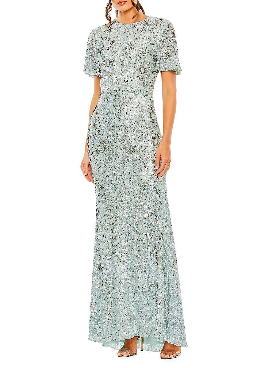 Mac Duggal Womens Flutter Sleeve Sequin High Neck Dress Product Image