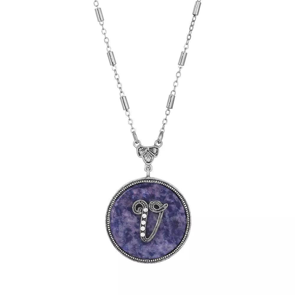 1928 Silver Tone Round Initial Pendant Necklace, Women's, G Product Image