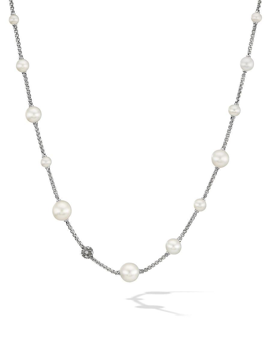 Womens Pearl Sterling Silver & Diamond Pav Station Necklace Product Image