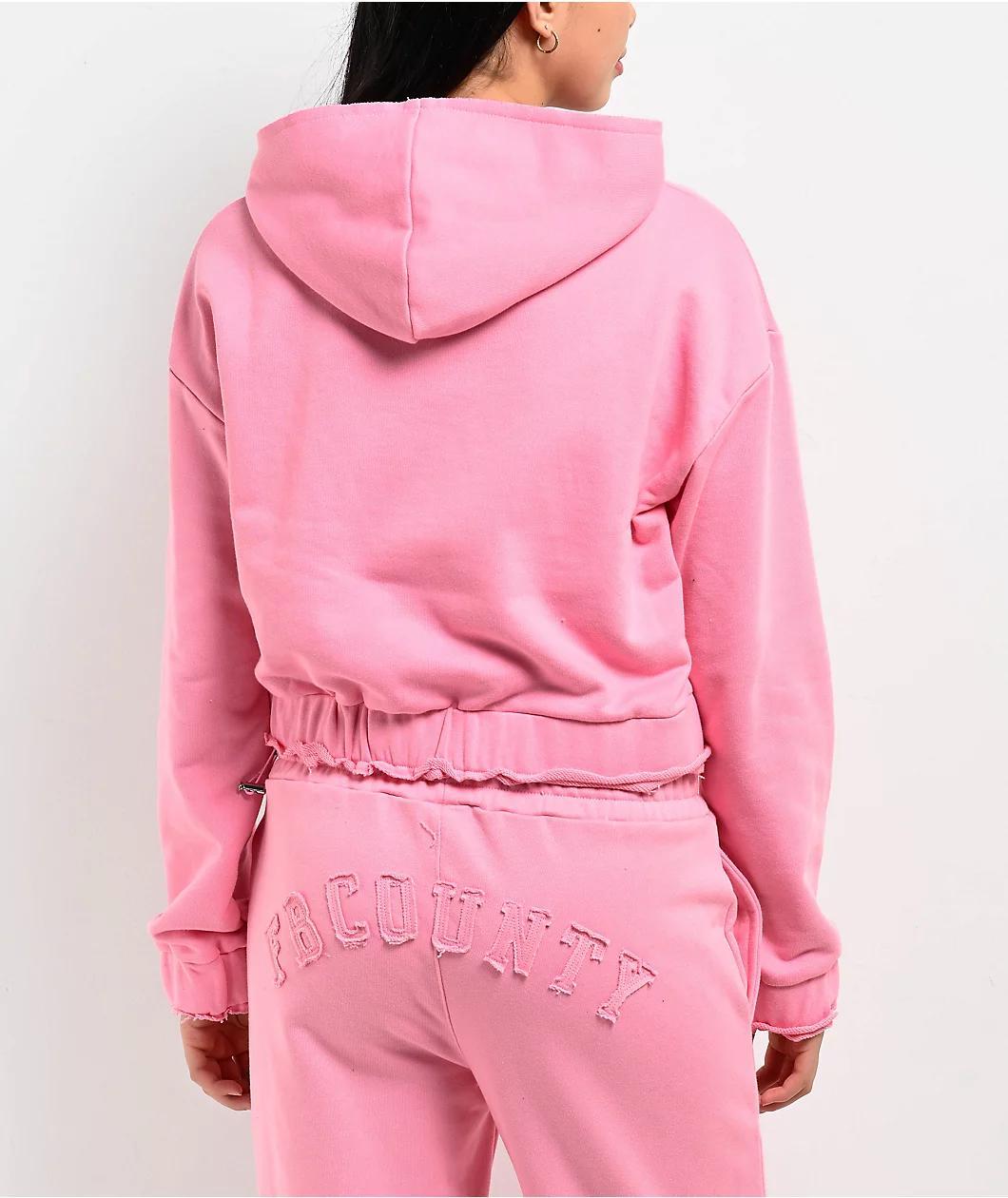 FB County French Terry Pink Crop Zip Hoodie Product Image