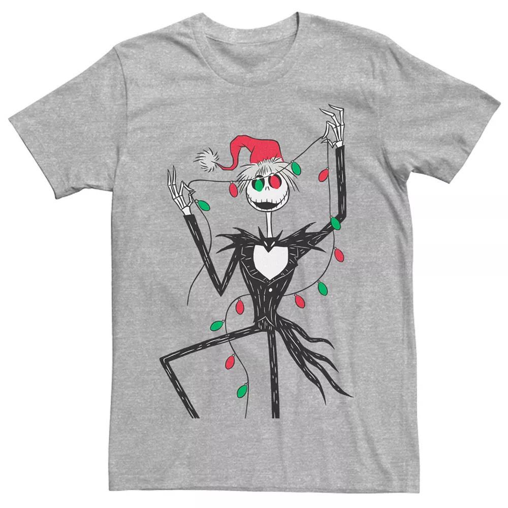 Men's Nightmare Before Christmas Jack Red And Green Christmas Lights Tee, Size: Medium, Athletic Grey Product Image