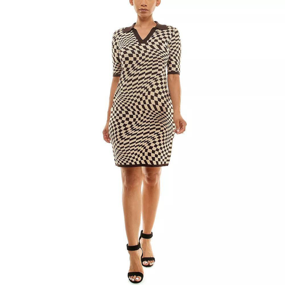 Womens Nina Leonard Abstract Jacquard Sweater Dress Brown Product Image