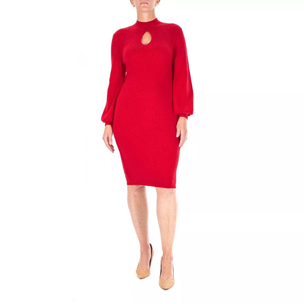 Women's Nina Leonard Keyhole Sweater Dress, Size: Small, Red Product Image