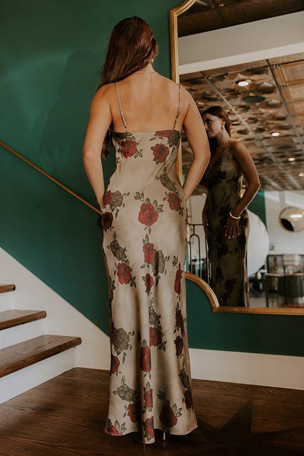 Midnight Garden Satin Floral Maxi Dress Product Image