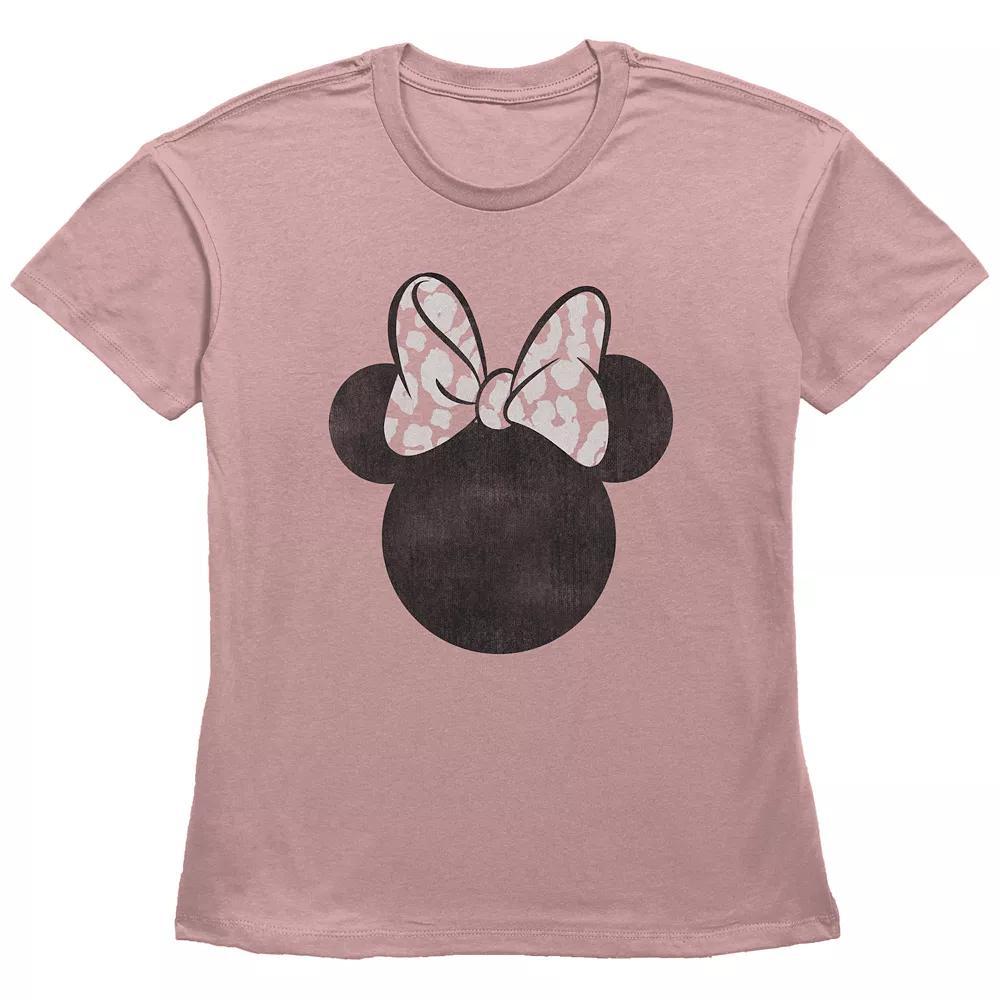 Disney's Minnie Mouse Pink Leopard Print Bow Women's Graphic Tee, Size: Medium, Desert Pink Product Image