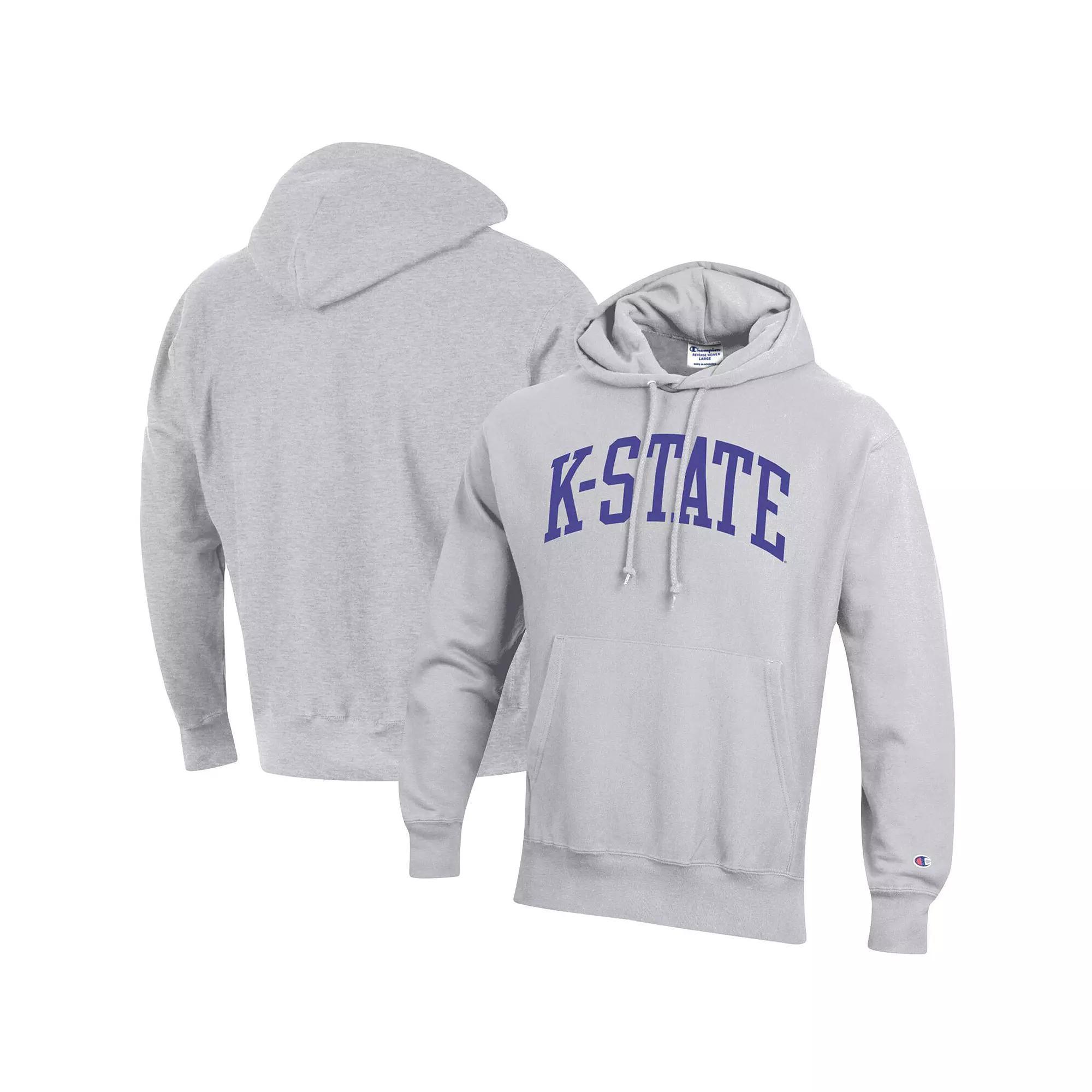 Men's Champion Heathered Gray Kansas State Wildcats Team Arch Reverse Weave Pullover Hoodie, Size: Large, Grey Product Image