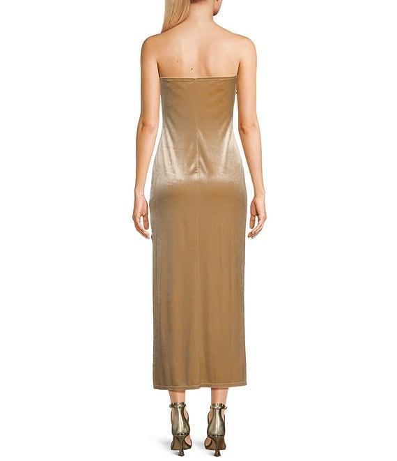GB Velvet Strapless Side Slit Long Dress Product Image
