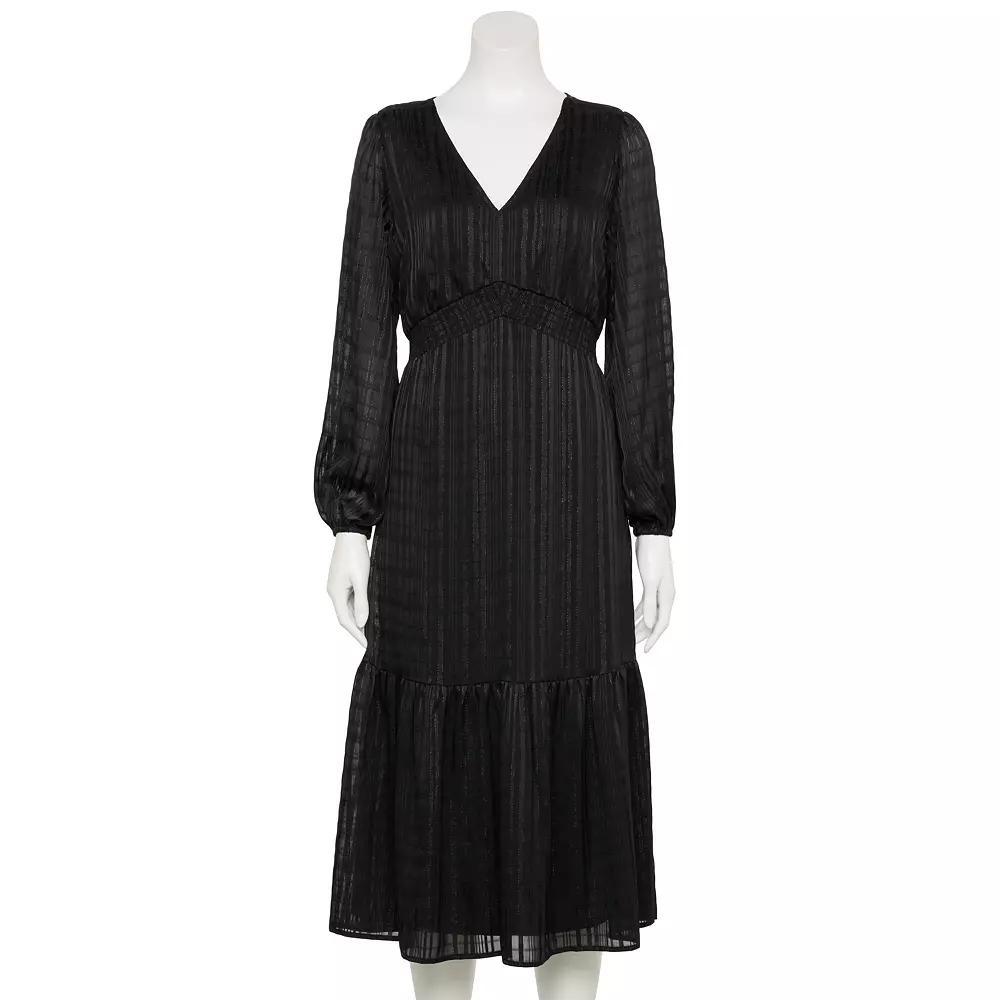Women's Nine West Adaptive V-Neck Midi Dress, Size: Small, Mineral Black Product Image